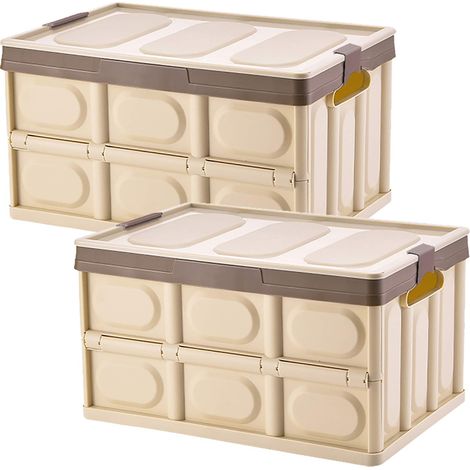 Lot de 2 boîtes de rangement pliables en plastique avec couvercle - 30 l - Pour vêtements, jouets, livres, collations, chaussures - Kaki (1/5)