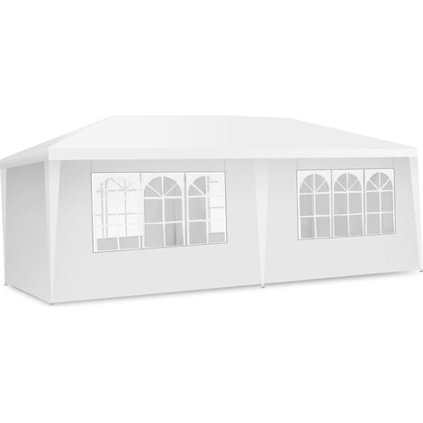 Gazebo con 4 tende laterali rimovibili e 2 porte con cerniera 3x6m, Pergola per barbecue Bianco (1/3)