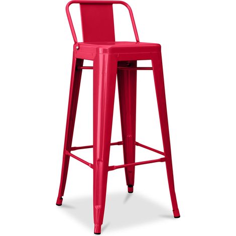 Bar Stool with Backrest - Industrial Design - 76cm - New Edition - Stylix Red (1/5)