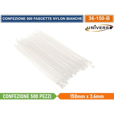 CONFEZIONE 500 PEZZI FASCETTE SERRACAVO AUTOBLOCCANTI IN NYLON BIANCO 3.6mm X 150mm (1/2)