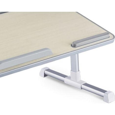 Table pliante de lit en alliage d'aluminium antidérapant à double rebord, support pour ordinateur portable, idéale pour la maison ou les dortoirs (gris). (1/5)