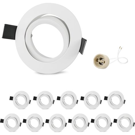 12x Spot Encastrable GU10 Orientables Aluminium Blanc, Projecteurs Cadre De Montage Avec Douille GU10, Rond Support Spot Encastrable Plafond Pour LED Ou Halogènes, Trou de montage ø75mm (1/5)