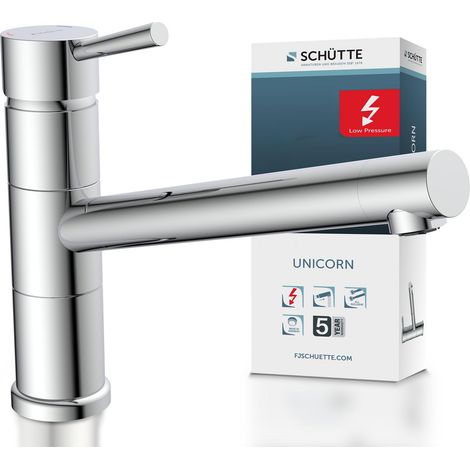 Robinet de cuisine basse pression pivotant à 150° avec fonction anti-retardateur, mitigeur monocommande, chromé