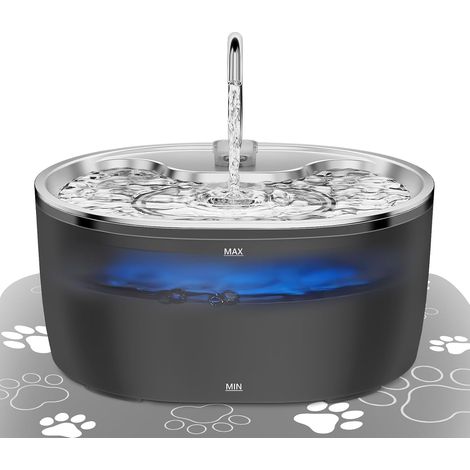 LED-Katzentrinkbrunnen aus Edelstahl, 3,2 l (108,2 oz), USB-betriebener, ultraleiser Wasserspender, Aktivkohle, mehrstufige Filterung (Brunnen, Schwarz) (1/5)