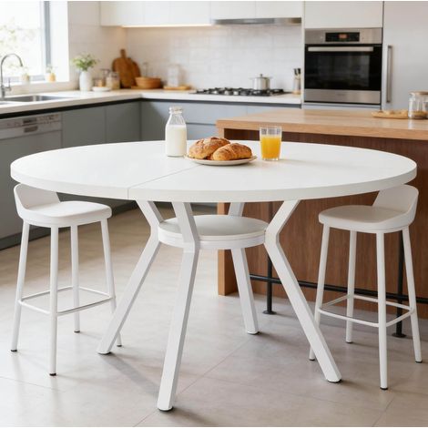 Tavolo da pranzo rotondo Ø119,4 cm bianco in legno e metallo, stabile e versatile (1/5)