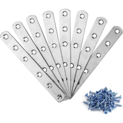 8pcs Pattes d'Assemblage en Inox, Fixation Droite avec 48 Vis, Équerres Plaquées pour Réparation de Meubles - Argent (1/4)