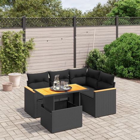 Set de muebles de jardín 5 pzas y cojines ratán sintético negro vidaXL (1/3)
