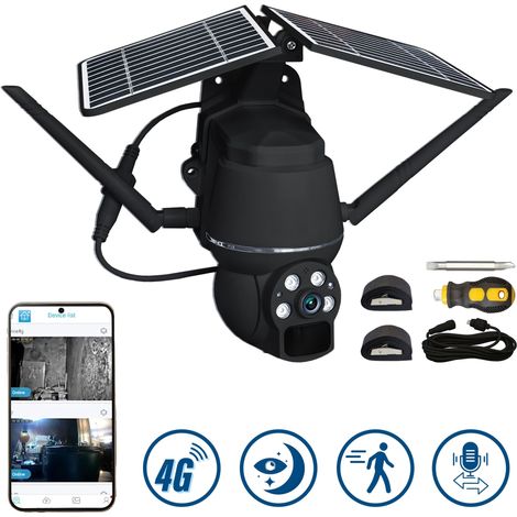 Telecamera Solare da Esterno 2K WiFi/4G, IP66, Visione Notturna 4G Nero