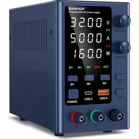 Alimentation DC 0-30V 0-5A, Alimentation de Laboratoire Variable avec Stockage de mémoire, Alimentation de Table avec réglage par encodeur et Interface de Charge Rapide USB-A/Type-C (1/5)