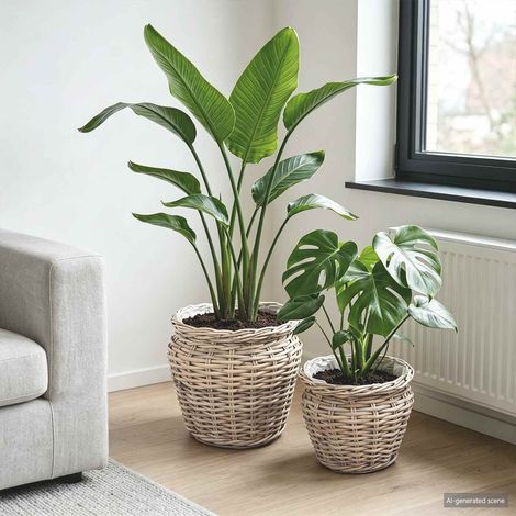 vidaXL Cesto per Piante 2 pz Grigio naturale Rattan Kubu (1/5)