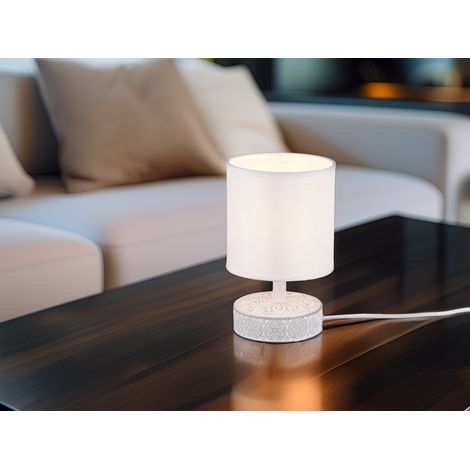 Moderne LED Keramik Tischleuchte Stofflampenschirm in Weiß, Höhe 20cm (1/5)