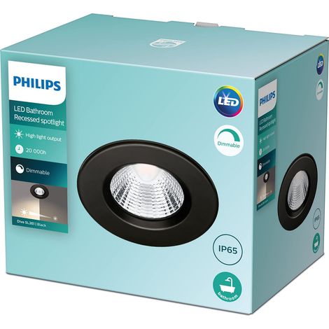 Spot LED Dive à intensité variable blanc chaud 2700K 5,5W IP65, pour éclairage de salle de bain et cuisine, noir (1/5)