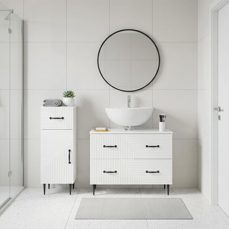 vidaXL Ensemble de 2 meubles de salle de bain HAARLEM Blanc brillant (1/5)