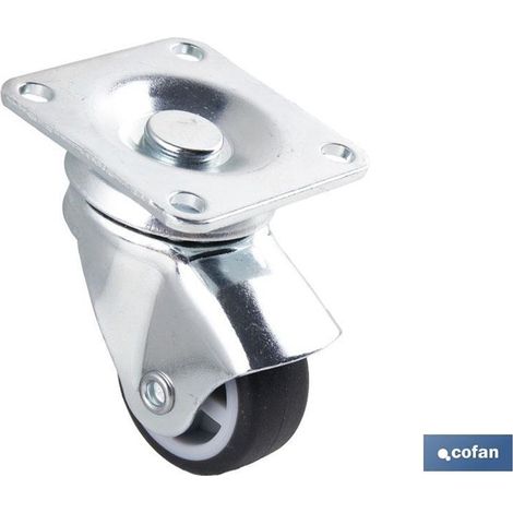 Roue en caoutchouc gris avec plaque, diamètre 30 mm, supporte jusqu'à 32 kg. (1/4)