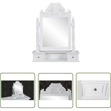 The Living Store Coiffeuse avec miroir pivotant rectangulaire MDF - Table De Maquillage - Coiffeuse - Vanity Table - Miroir Réglable - Tiroir (1/5)