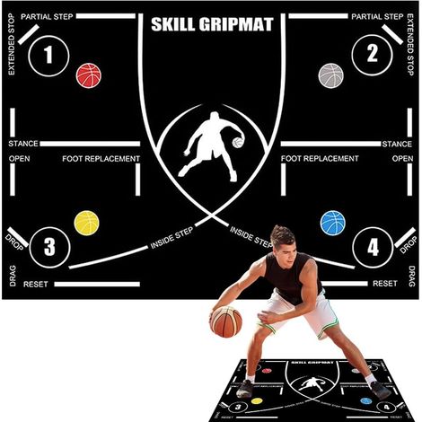 Tapis d'entraînement basketball antidérapant 120x80 cm, tapis silencieux pour enfants et adultes, améliore l'agilité, la vitesse et le contrôle de balle (1/5)