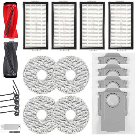 FOREHILL Accessoires de Rechange pour Roborock Saros 10R Robot Aspirateur, 1 Brosse Principale, 4 Brosses Latrales, 4 Filtres HEPA, 4 Serpillres, 4 Sacs Poussire, 1 Brosse de Nettoyage