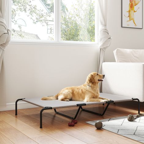 Lit surélevé d'extérieur pour grands chiens, en acier et maille respirante, 152 x 94 x 23 cm, beige (1/5)