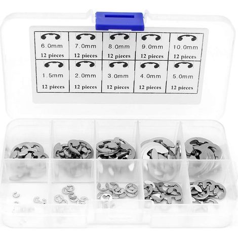120PCS 10Size E-Clip Anneau De Retenue Externe Snap Kit De Assortiment Anneau De Circlips Interne 1.5/2/2.5/3/4/5/6/7/8/9/10mm (1/5)