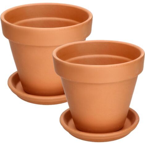 – Lot de 2 pots de fleurs en terre cuite 17 cm – Parois épaisses pour oxygénation – Design intemporel pour intérieur et extérieur-NANOTEH (1/5)