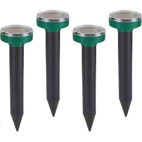 Set von 4 solarbetriebenen Ultraschall-Abwehrgeräten IP65 - Gegen Maulwürfe und Wühlmäuse - Für Garten und Rasen A113