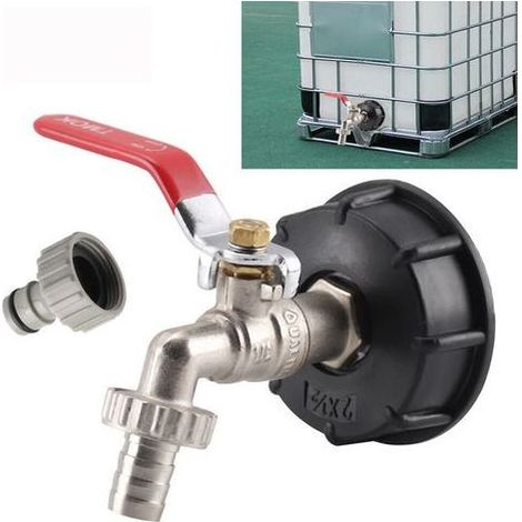 1 Adaptateur de réservoir de vidange IBC, raccord laiton S60x6, robinet à clipser 13 mm, pour cuve 1000 L (1/5)