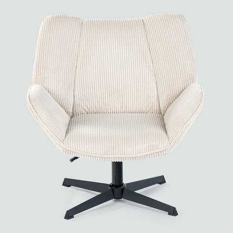 Meuble Cosy Fauteuil Salon Chaise Pivotant sur 360° pour Chambre Bureau Jambes Croisées avec Assise Épais Dossier Accoudoirs roulettes en Velours Côtelé Beige (1/5)