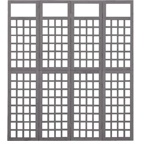 vidaXL 4-Panel Room Divider/Trellis Solid Fir Wood Grey 161x180 cm