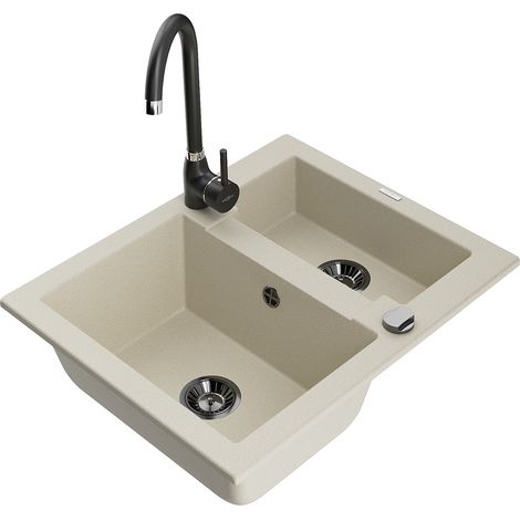 Mexen Carlos lavello in granito a 1,5 vasche con rubinetto cucina Telma, beige - 6518-69-670200-70 (1/5)