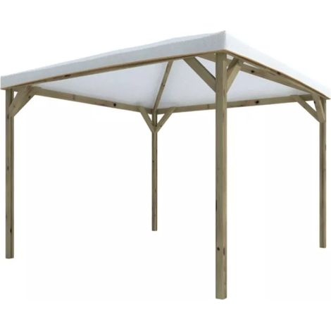 Gazebo in legno 300x300 cm – Struttura in pino trattato – Tetto PVC bianco – Con saette (1/4)