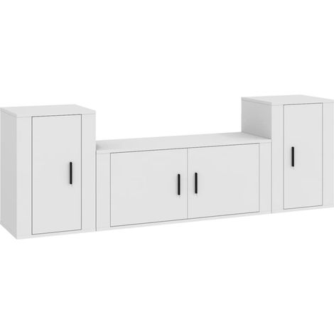 Conjunto de muebles mueble aparador TV televisión salón dormitorio salón 3 piezas madera contrachapada blanco 020024466