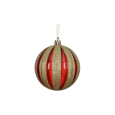 Pallina di Natale in plastica decorata rosso e oro Ø8 cm