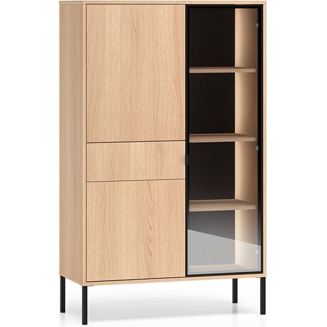 Vaisselier 3 portes 1 tiroir LED inclus Paige Bois et Noir (1/5)