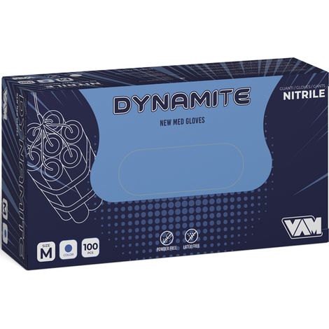 GUANTI MONOUSO IN NITRILE "DYNAMITE" 7,2gr BLU SENZA TALCO BOX 100PZ M-XL MED, "L"