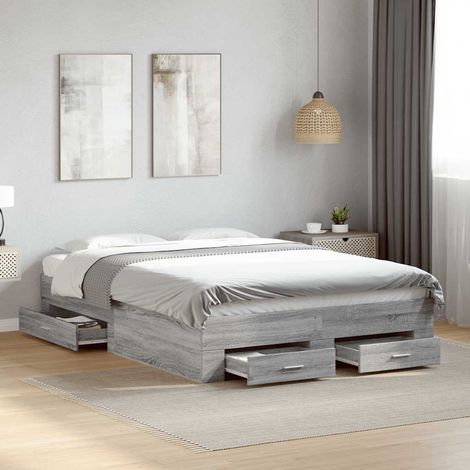 Cama con cajones madera ingeniería gris Sonoma 140x190 cm (1/5)