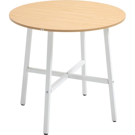 Tavolo da pranzo rotondo 80 cm per 4 persone in legno e acciaio naturale (1/5)