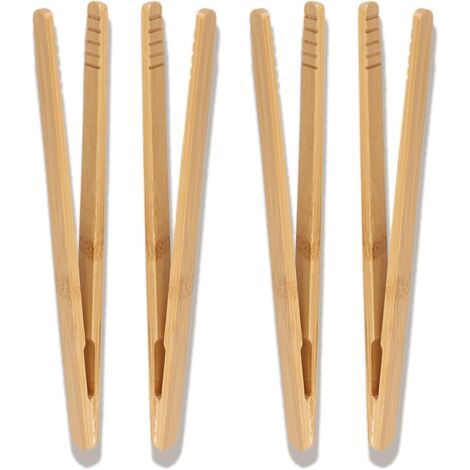 Set mit 4 Bambus-Toastzangen, 18 cm. Rutschfeste Holz-Toasterzangen. Wiederverwendbare Bambuszangen für Toast, Tee und Holztoaster. (1/4)