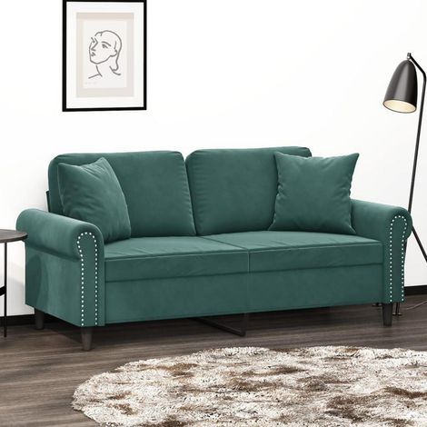 2-Sitzer-Sofa mit Schlaffunktion, Samt, Dunkelgrün, 140 cm (1/5)