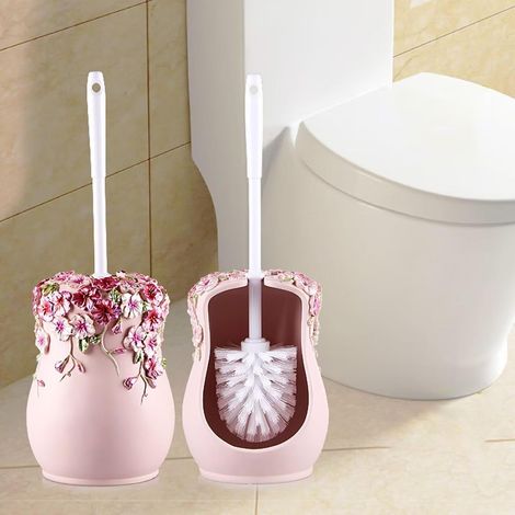 Set di spazzole per WC creative in stile europeo per la pulizia del bagno, rosa (1/5)