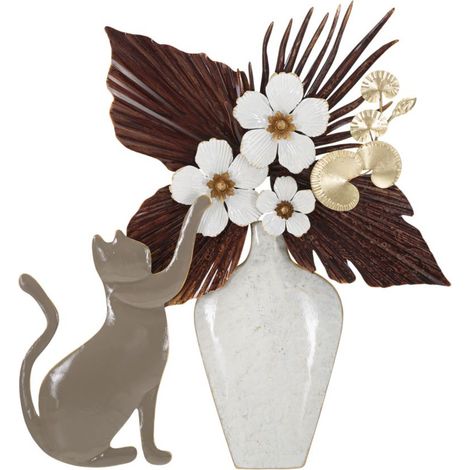 Pannello da parete Cat in ferro con gatto e vaso di fiori (1/5)