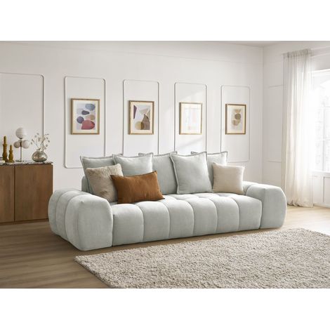 BOBOCHIC - Canapé droit fixe 3 places EVEREST tissu texturé Gris clair (1/5)