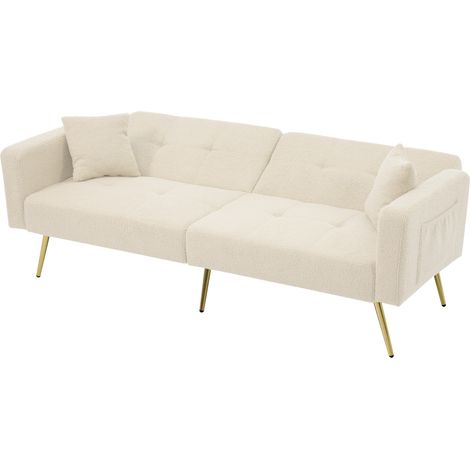 ELVMI Divano Letto con Schienale Regolabile, 2 Tasche Laterali e Gambe Dorate, in Schiuma, Beige, 175 × 64 × 72 cm (1/5)