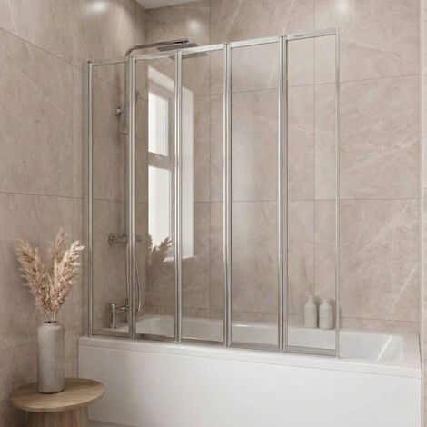 5 Panel 1200 x 1400mm Chrome Over Bath Glass Shower Screen Folding 4mm (1/5)