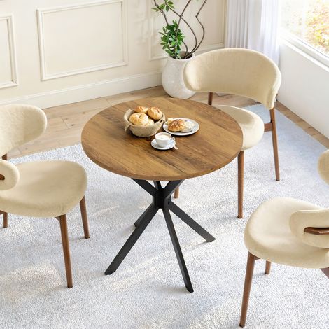Table à Manger Ronde Style Industriel - Table Haute de Cuisine et Salon avec Pied en X Métal et Plateau Effet Bois Rustique ou Noir - Diamètre Optionnel Ø80cm - Marron (1/5)