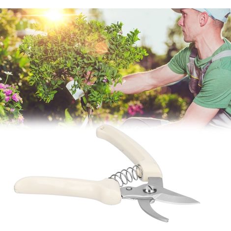 Gartenschere mit elfenbeinweißem Griff und gebogener Spitze, Modell 11805, für Gartenarbeit und Gartenbau. (1/5)