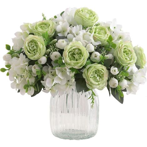 bouquets de pivoines vertes artificielles pour décoration, imitation rose, faux bouquet, composition florale en soie, centre de table (vert)