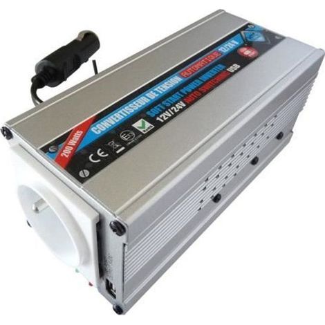 Automatischer 12V / 24V Konverter auf 220V - HTC TECHNIC - 200W mit USB-A Steckdose 0.5A