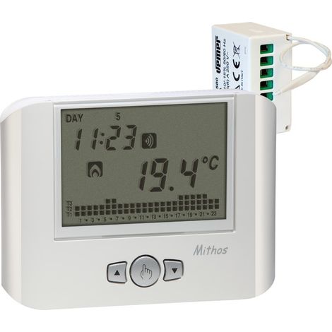 VEMER VE428900 SET MITHOS RF - Set composto da 1 Cronotermostato RF da Parete a Batterie + 1 Attuatore Remoto RF, Bianco (1/2)