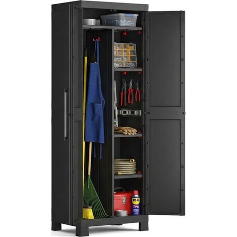 Dmora - Gartenschrank Exilles, Gartenmöbel, Mehrzweck-Gartenschrank, Container für Balkon oder Garage, Made in Italy, 65x45 h182 cm, Schwarz