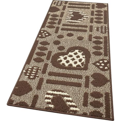 Tapis de Cuisine Moderne Coureur Bordé Absorbant Antidérapant Lavable 3D Coeurs Marron - 57x40 cm (1/4)